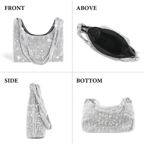 Evening Bag Clutch Purses for Women, Rhinestones Sparkling Detachable Chain - Picture 5 of 8